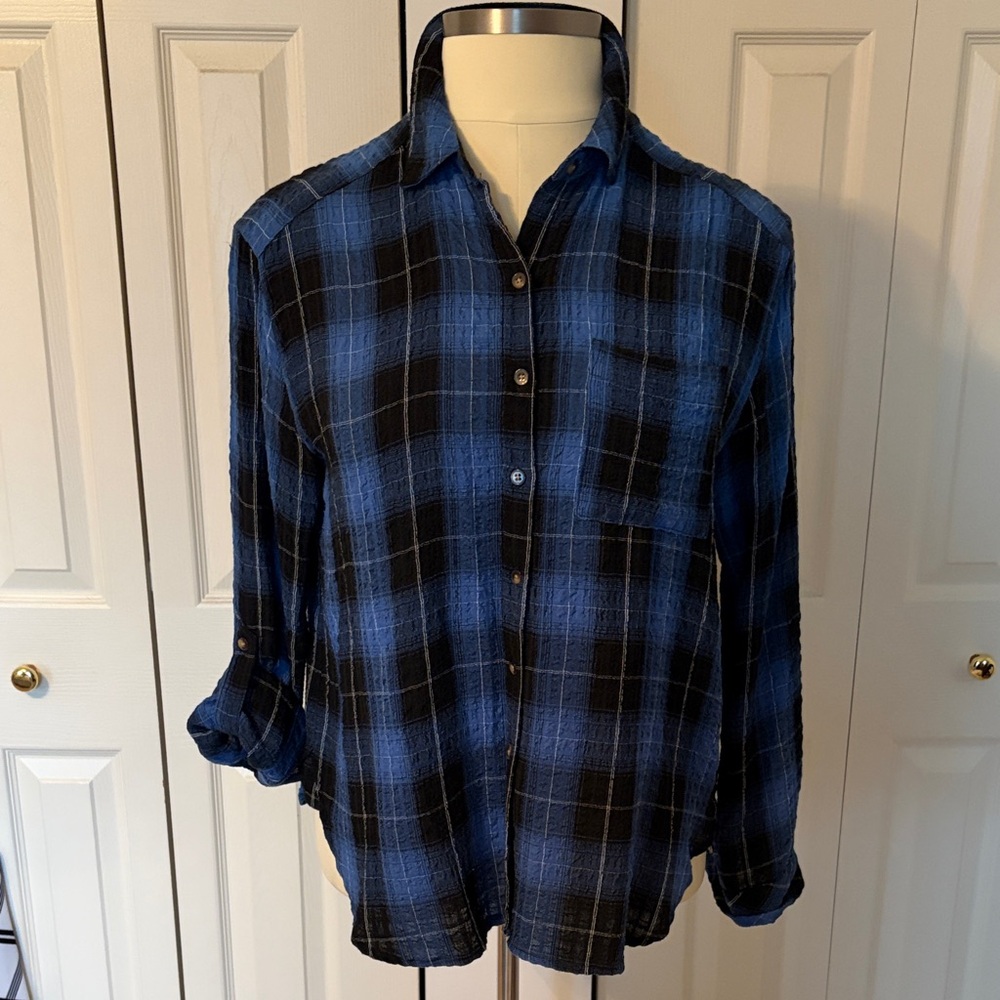 Blue and Black Plaid women’s Shirt